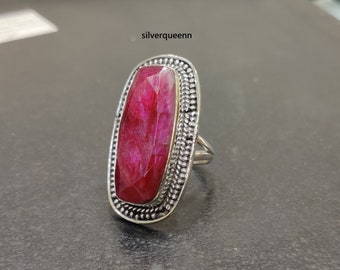 Handmade Indian Ruby Ring: 925 Sterling Silver Bohemian Ring