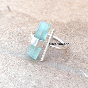 Raw Aquamarine Pencil Ring, 925 Sterling Silver Ring , Beautiful Adjustable Ring, Natural Aquamarine Ring, March Birthstone, Gift for Her **