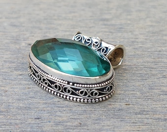 Designer Sterling Silber Aquamarin Anhänger - März Geburtsstein