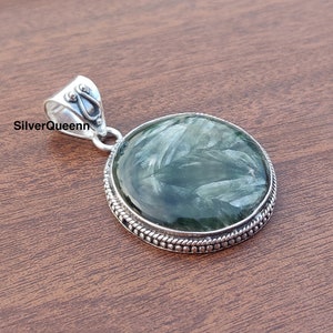 Natural Seraphinite Pendant ,925 Sterling Silver Pendant ,Seraphinite Gemstone Pendant ,Designers Pendant ,Handmade Jewelry ,Gift Items ****