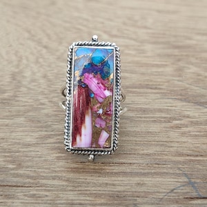Pink Oyster Turquoise Ring: 925 Sterling Silver Handmade Jewelry Gift