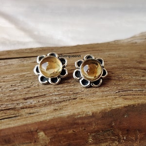 Golden Rutile Quartz~925 Sterling Silver, Handmade Earring, Gemstone Studs, wonderful gift, Anniversary gift, Gift For Her Unique Earring.
