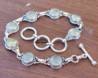 Prehnite Bracelet: Sterling Silver, 8 Stone Designer Jewelry