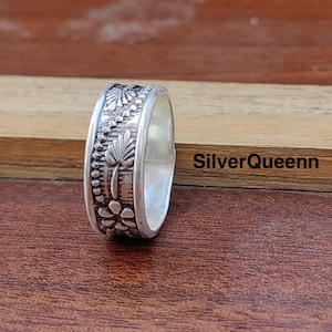 Handmade Hammered 925 Sterling Silver Flower Band Ring