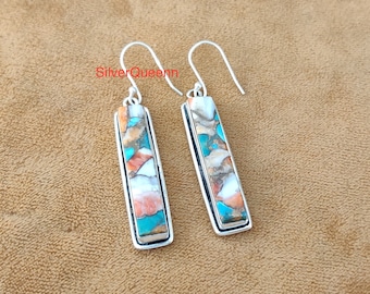Oyster Copper Turquoise Earrings: 925 Sterling Silver Handmade Jewelry