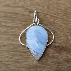 Blue Lace Agate Pendant, 925 Sterling Silver Designer Pendant, Statement Pendant, Bridesmaid Gifts, Handmade Jewelry ,Beautiful Pendant.