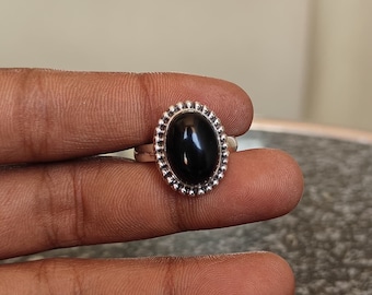 Schwarzer Onyx Ring: Handgefertigtes 925 Sterling Silber, Schmuck Dezember Geburtsstein