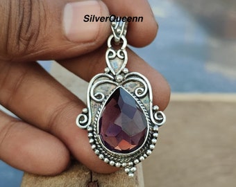 Natural Amethyst Pendant 925 Sterling Silver Pendant: Boho Designer Jewelry