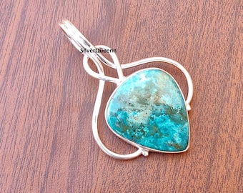Ciondolo Shattuckite fatto a mano: pietra preziosa in argento sterling 925