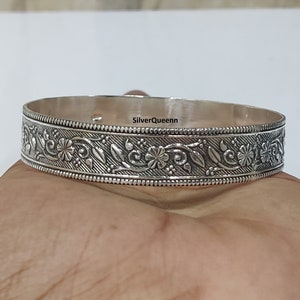 Handgemachte Blumen Armreif aus 925 Sterling Silber