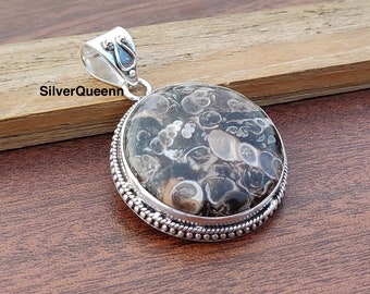 Turritella Agate Pendant: Handmade Sterling Silver Gemstone Necklace