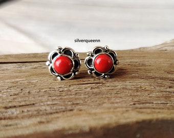 Coral Earrings, Coral Gemstone Earrings, Sterling Earrings, Post Earrings, Coral Post Earrings, Small Earrings, wonderful earring stud gift