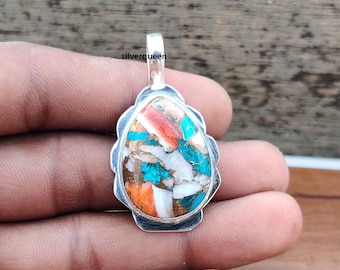 Ciondolo artigianale a forma di ostrica in rame e turchese: Argento sterling 925