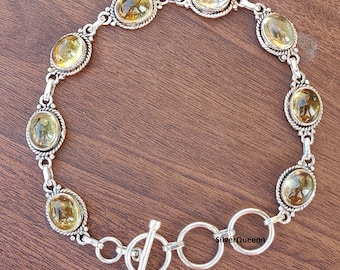 Bracelet en citrine naturelle, bracelet fait main pour femme, bracelet en argent sterling 925, bracelet ovale en citrine-bijoux de main de mariage******