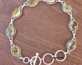 Handgemachtes ovales Citrin Armband: 925 Sterling Silber Damen Schmuck