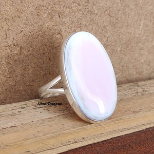 Pink Opal Ring, 925 Sterling Silver, Handmade Ring, Natural Pink Opal Stone, Silver Band Ring, Designer Ring, Women Ring, Anniversary Ring**