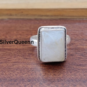 Rainbow Moonstone Ring, Square Shape ring ,Blue Fire Moonstone Ring, Handmade Ring, Men Ring, 925 Sterling Silver Ring, Gift for Her ****