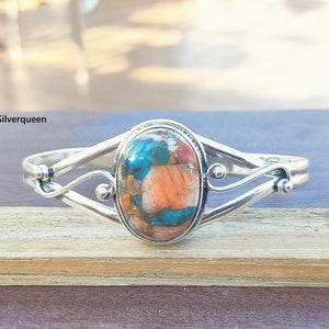 Oyster Copper Turquoise Bangle , 925 Sterling Silver Bangle , Handmade Bangle , Gift for Women , Natural Gemstone Bangle , best all gift for