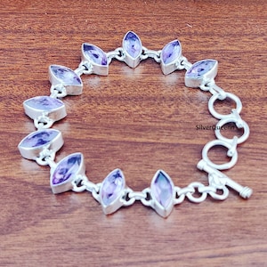 Purple Amethyst Bracelet/925 Sterling Silver Gemstone Bracelet/Adjustable Bracelet /Handmade Jewelry /Gift For Christmas/10 Stone Jewelry