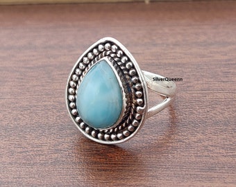 Handmade Larimar Ring: 925 Sterling Silver Gemstone Ring