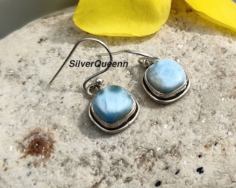 Brincos pendentes quadrados de larimar: Prata de lei 925