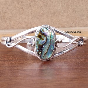 Pulsera de concha de abulón hecha a mano: pulsera de piedras preciosas de plata de ley 925