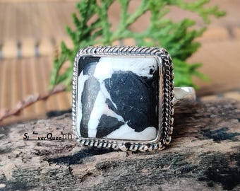 Weißer Büffel Türkis Ring, 925 Sterling Silber Bandschmuck