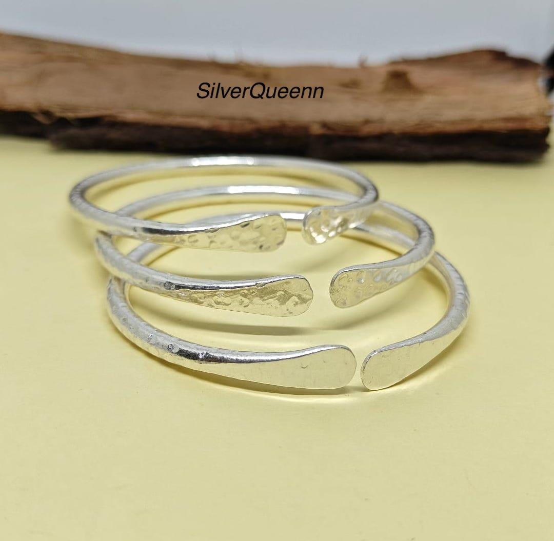 3 Bangle Set, 925 Sterling Silver Bangle Bracelet: Handmade