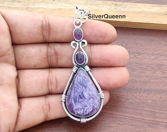 Charoite Pendant, 925 Silver Sterling Pendant, Handmade Pendant, Gemstone Pendant, Charoite Jewelry, Boho Pendant, Charoite Necklace****