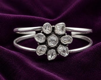 Roher Herkimer Diamant Armreif, Sterlingsilber verstellbar Frau Armband, handgemachtes Boho Schmuck Jahrestag Geschenk für ihren modernen Schmuck