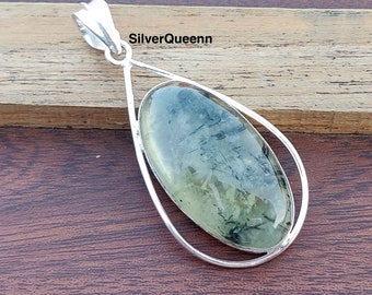 Handmade Prehnite Pendant: 925 Sterling Silver Gemstone Jewelry