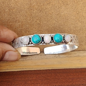 Turquoise & Opal  Bangle, 925 Sterling Silver Bangle For Women, Handmade Bangle, Adjustable Bangle, Designer Bangle, Gift For Her *****