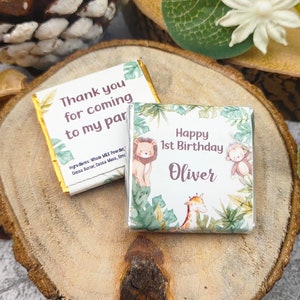 Personalised Chocolate Wild One Birthday Party Favours, Wild Boy Favors, Jungle Safari Birthday Neapolitan Squares Table Decoration