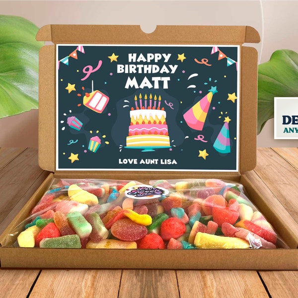 Personalisierte Geburtstag Sweet Box, personalisiertes Geschenk, personalisierte Sweet Box, Geburtstag Süßigkeiten, personalisierte Leckerei Box, alles Gute zum Geburtstag Süßigkeiten