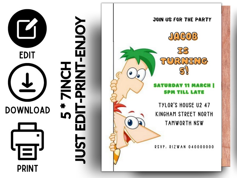 Phineas and Ferb Birthday Invitation Template Phineas and - Etsy