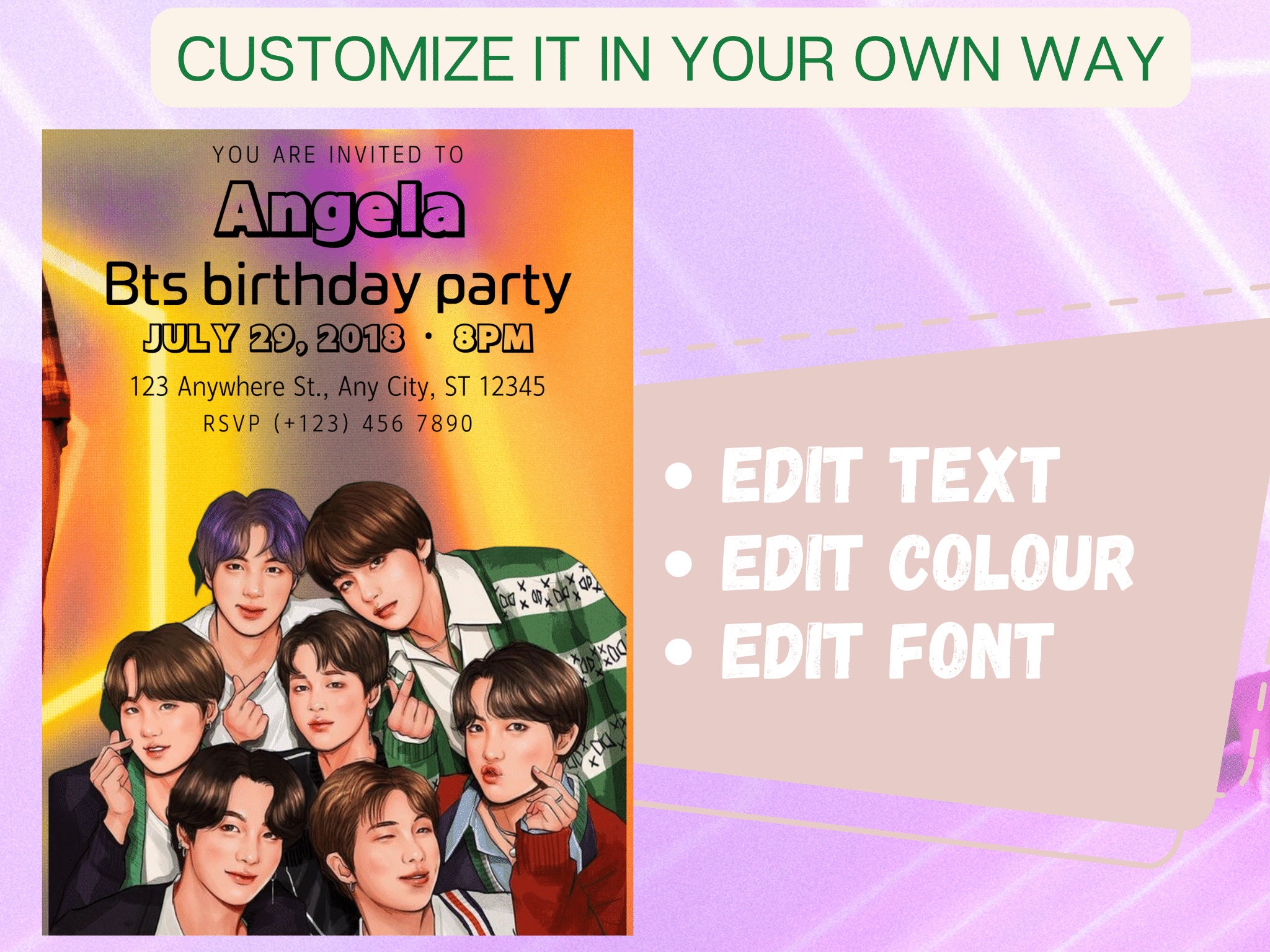 BTS Birthday Invite BTS Birthday Invitation Card Bts - Etsy
