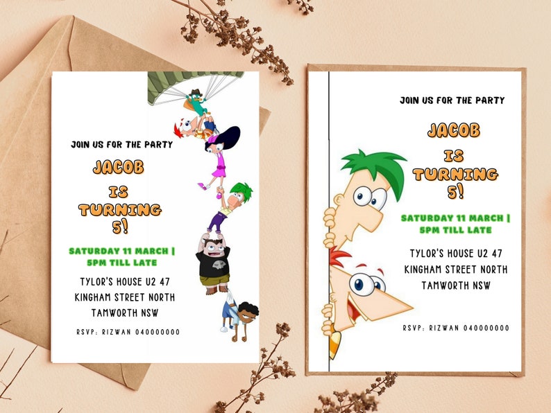 Phineas and Ferb Birthday Invitation Template Phineas and - Etsy