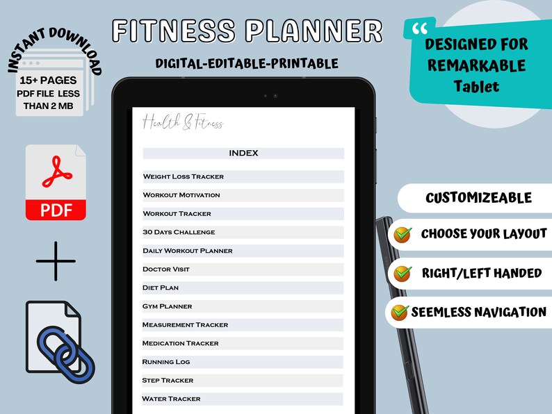 Remarkable 2 Fitness Planner Remarkable Fitness Goal Tracker Etsy
