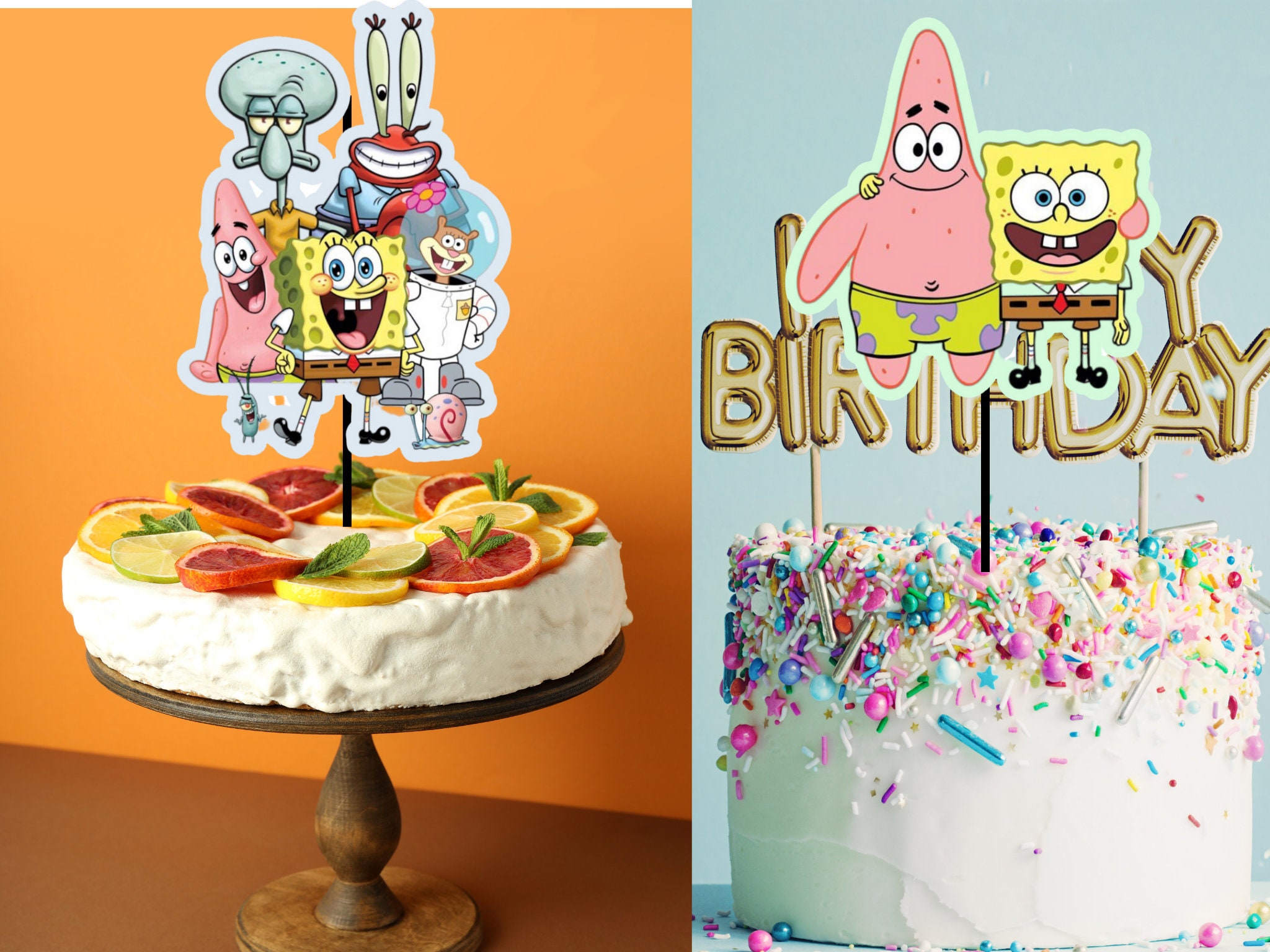 Spongebob Birthday Printable Cake Topper Bundle Spongebob - Etsy