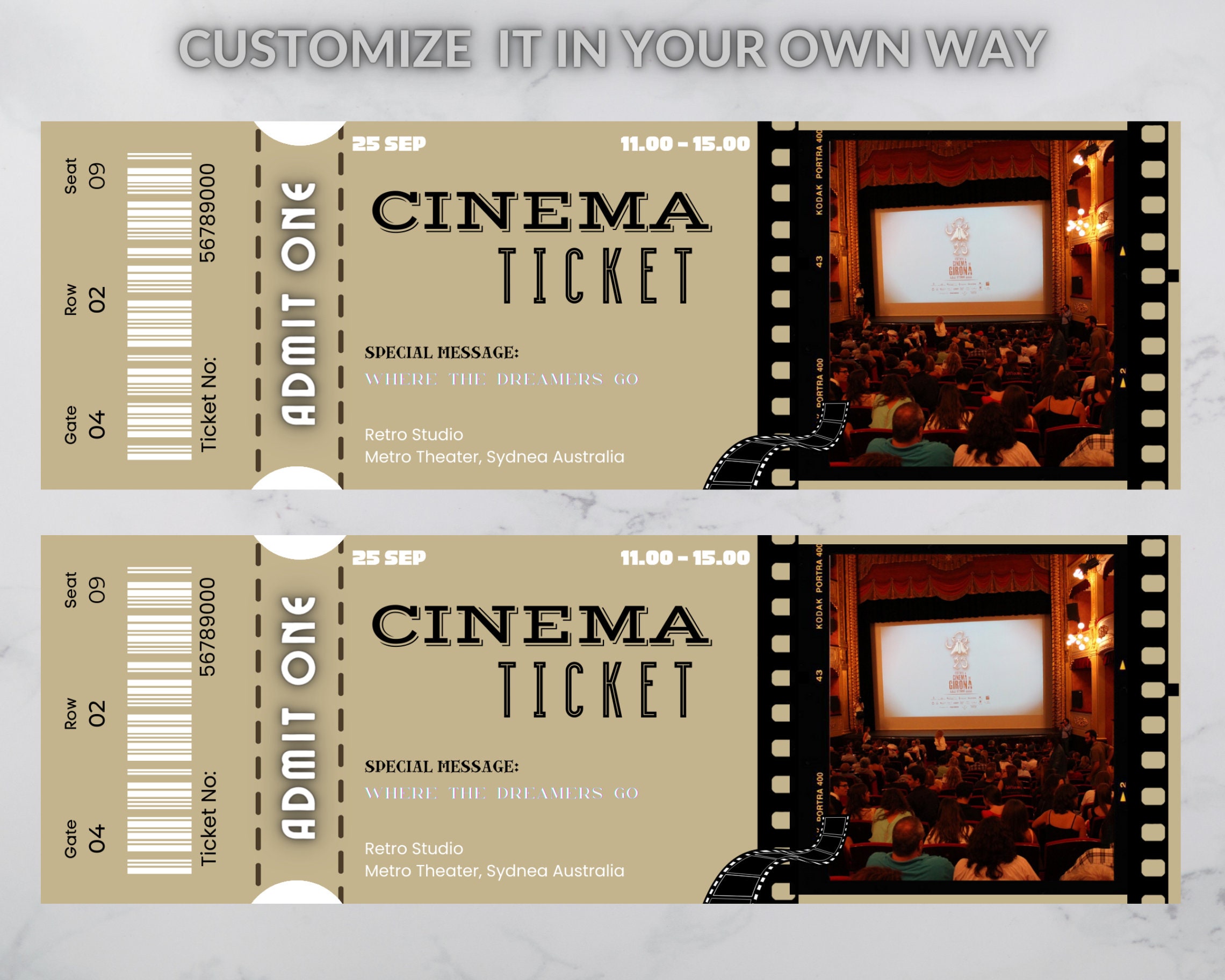 Cinema Ticket Template Event Ticket Template DIY Movie Etsy Cinema Ticket Template Event Ticket Template DIY Movie Etsy