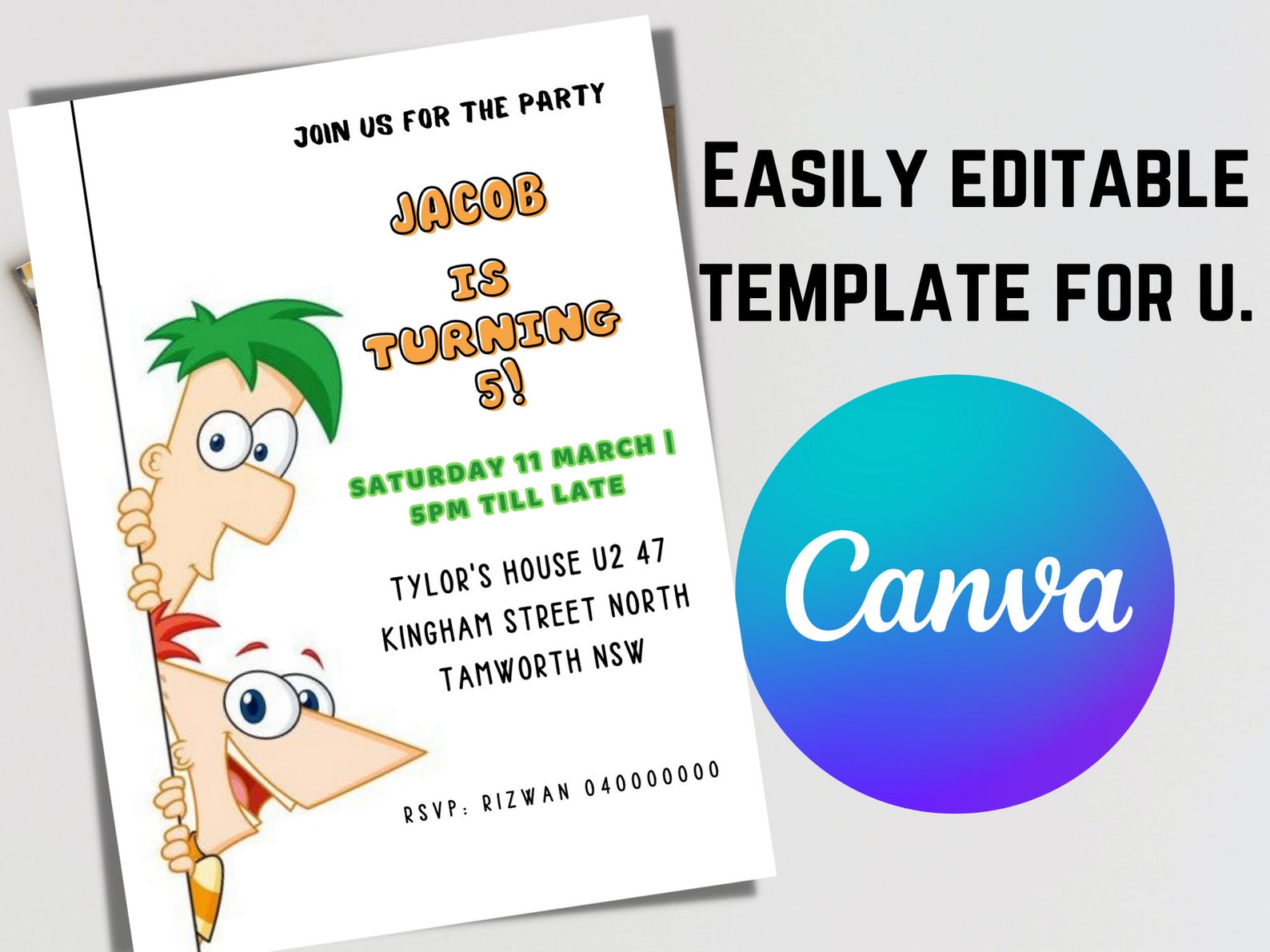 Phineas and Ferb Birthday Invitation Template Phineas and - Etsy