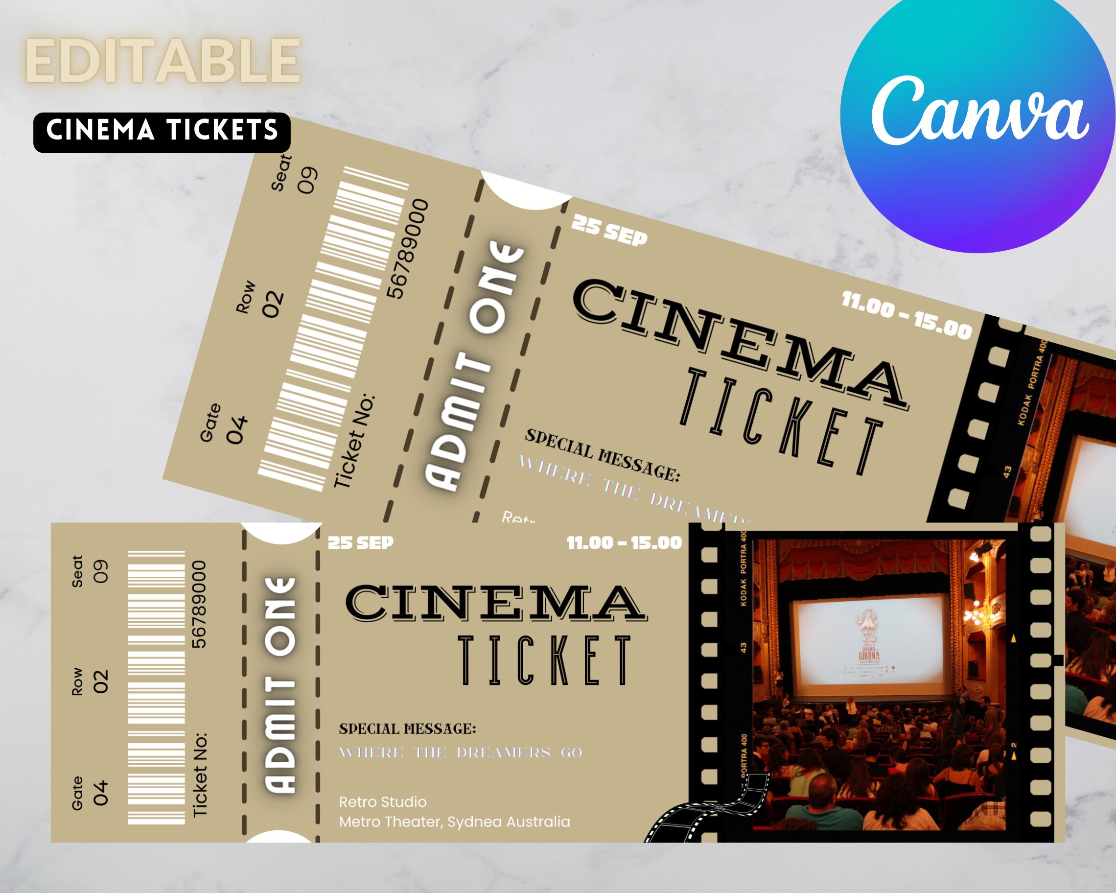 Cinema Ticket Template Event Ticket Template DIY Movie Etsy