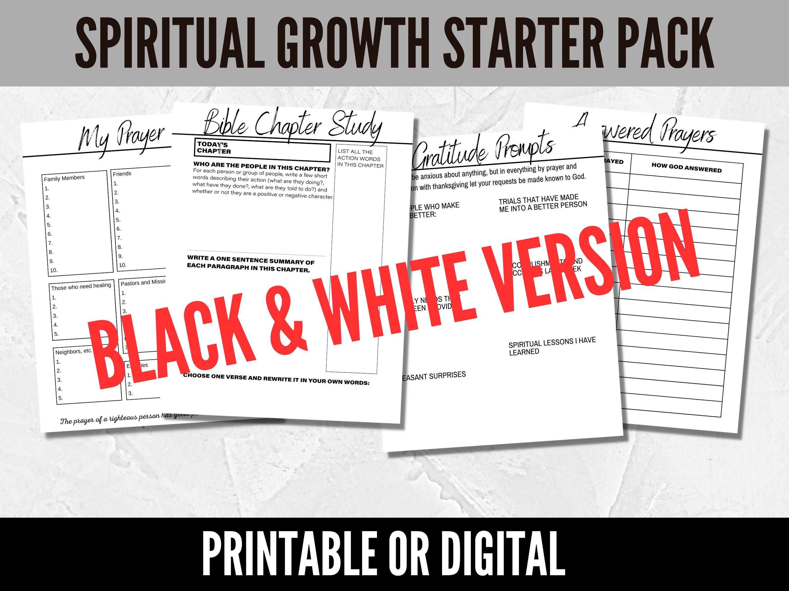 Spiritual Growth Starter Pack Printable Bible Study, Prayer, Gratitude ...