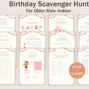 Birthday Scavenger Hunt For Older Kids Birthday Scavenger Hunt For Teens Indoor Treasure Hunt Clues Puzzle Game Tween PRINTABLE Digital