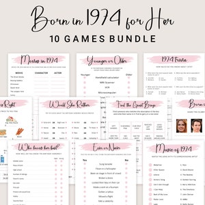 50th Birthday Games for Women 50th Birthday Party Games for Her Born in 1974 Game 1974 Trivia Quiz Activity Bundle Instant Digital PRINTABLE