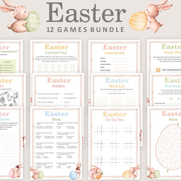 Easter Games for Kids Easter Party Games Bundle Easter Egg Activities Easter Trivia Family Game Classroom School PRINTABLE Instant Digital