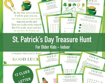 Leprechaun Scavenger Hunt for Older Kids St Patricks Day Treasure Hunt Indoor Saint Patricks Day Escape Room Teens St Pattys Day PRINTABLE