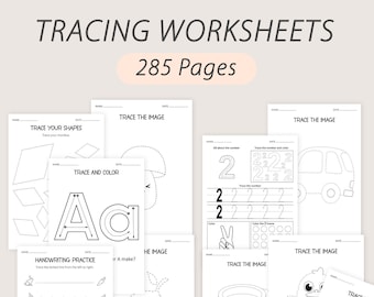 Tracing worksheets Preschool Kindergarten Handwriting Practice Letters Alphabet Shape Number Tracing ABC Dot to Dot Pre-k Activity PRINTABLE