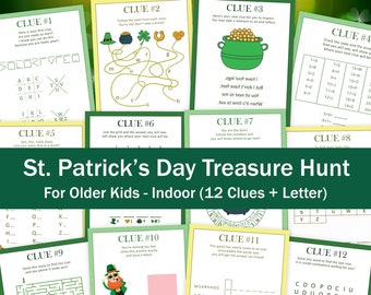 Chasse au trésor de la Saint-Patrick pour les enfants plus âgés Chasse au trésor Leprechaun Pot d'or intérieur Salle d'évasion Irlandais Teen Preteens Jeu IMPRIMABLE