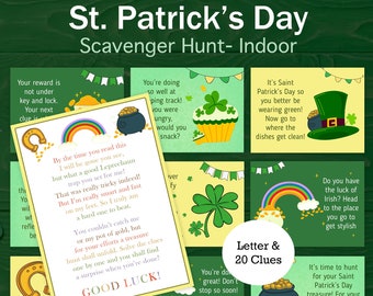 St Patricks Day Treasure Hunt voor oudere kinderen Indoor Leprechaun Scavenger Hunt St Pattys Day Riddle Hunt St Paddy Games Tieners Tween AFDRUKBAAR